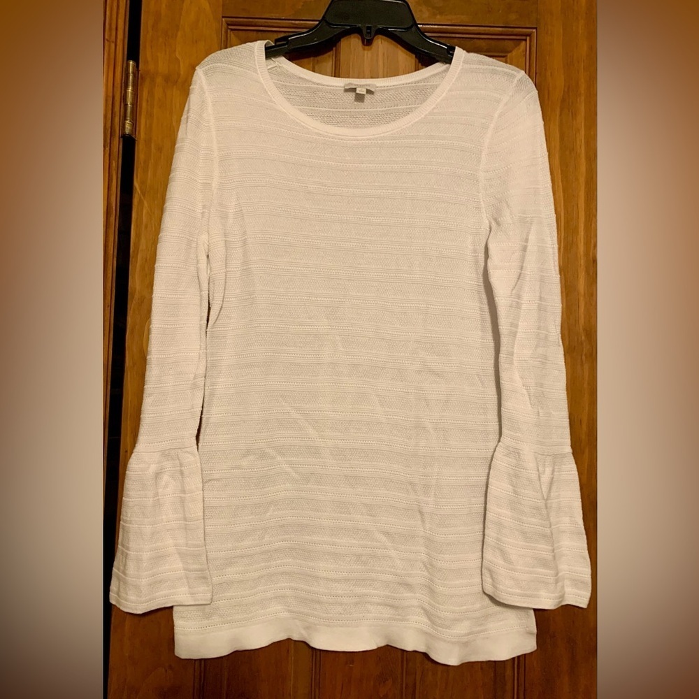 Talbots Outlet Crisp White Bell Sleeve Light Cotton Sweater Tunic size Small